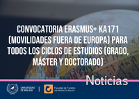 Convocatoria Erasmus+ KA171 (movilidades fuera de Europa) para todos los ciclos de estudios (grado, máster y doctorado)