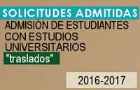 Admisión traslados estudiantes con estudios universitarios españoles o extranjeros parciales. Curso 2016-17