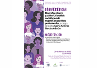 Cartel conferencia "Biografía, género y poder. Un análisis sociológico de mujeres en las élites profesionales"