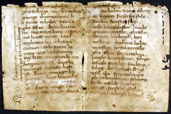 Althochdeutsches Lex-Salica-Fragment (Trier, Stadtbibliothek, Fragment, Mappe X, Nr. 1; 2. Viertel 9. Jahrhundert)