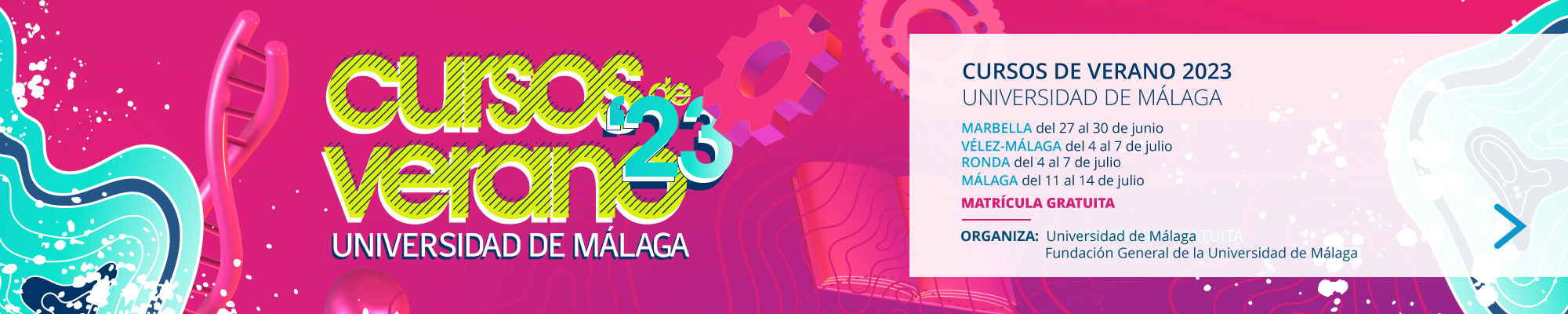 Cursos de Verano de la Universidad de Málaga, organizados por la FGUMA, celebran este año su vigésima primera edición. En 2023 la inscripción comienza el lunes 5 de junio