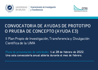 Convocatoria anualidad 2023 de Ayudas de Prototipo del Plan Propio de Investigación, Transferencia y Divulgación Científica de la UMA