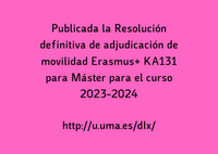 Publicada la Resolución definitiva de adjudicación de movilidad Erasmus+ KA131 para Máster
