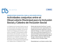 Actividades conjuntas entre el Observatorio Municipal para la Inclusión Social y Cátedra de Inclusión Social (abril 2023)