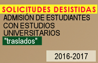 Listado de solicitudes de traslado desistidas definitivamente por falta de subsanación