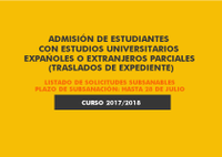 Admisión de estudiantes con estudios universitarios expañoles o extranjeros parciales. 2017-18. Listado de solicitudes subsanables