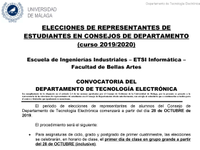 Convocatoria del Departamento de Tecnología Electrónica a elecciones de representantes de estudiantes en el Consejo del Departamento