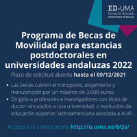 Becas Movilidad Postdoctoral Universidades Andaluzas 2022