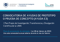 Convocatoria Ayudas de Prototipo del Plan Propio de Investigación, Transferencia y Divulgación Científica de la UMA