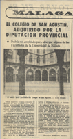 Noticia de la compra de San Agustín. Archivo de la Diputación Provincial de Málaga