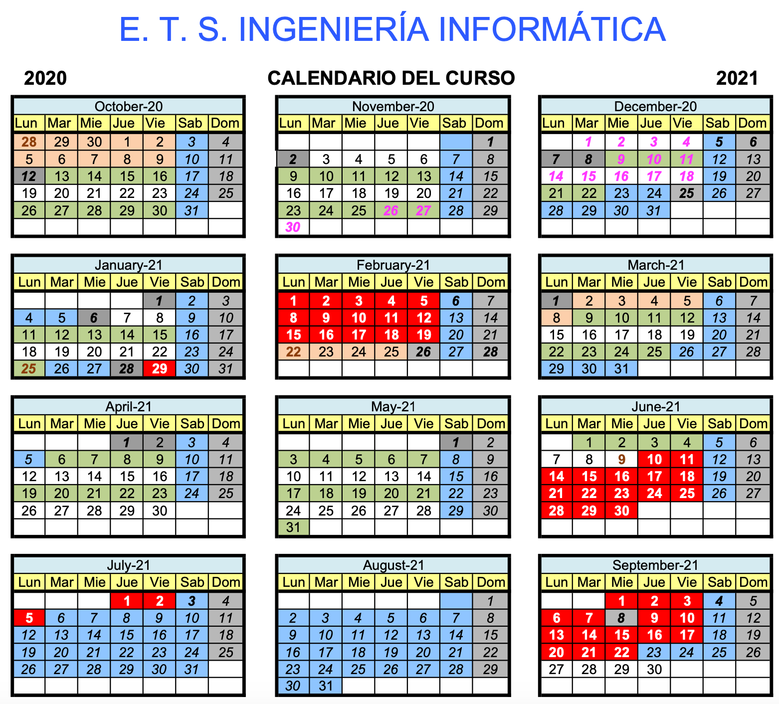 E T S I Informatica Calendario Escolar Universidad De Malaga calendario uma 2020 21